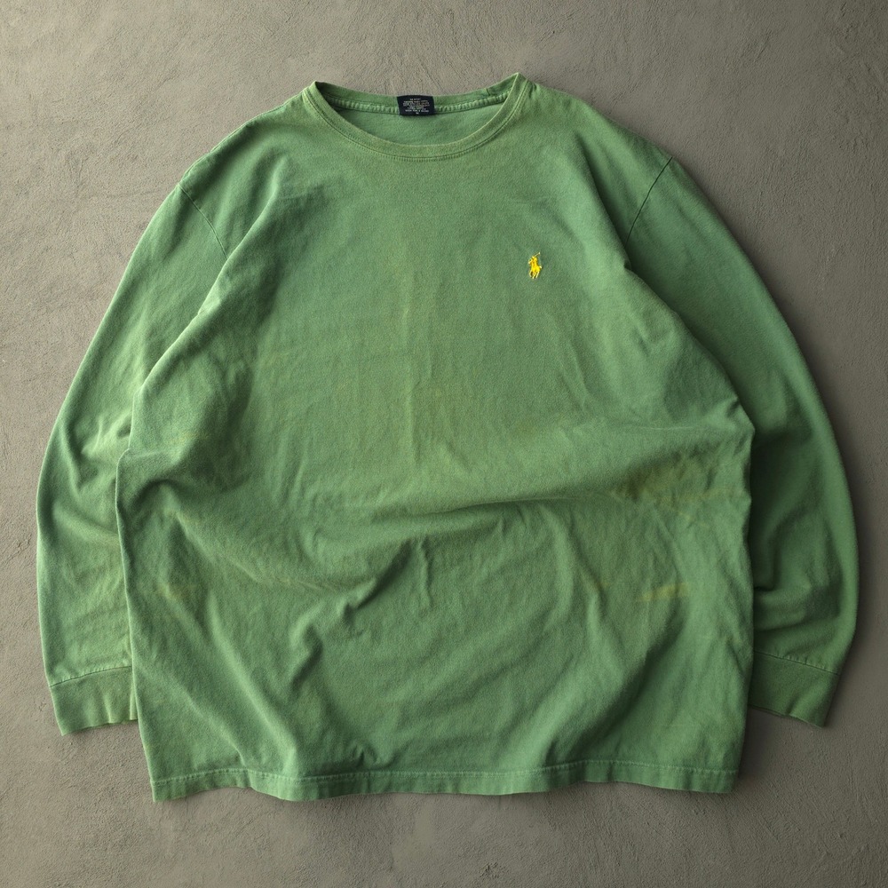 Vintage 90s Polo Ralph Lauren Green T-shirt XXL Embroidered Pony Long Sleeve